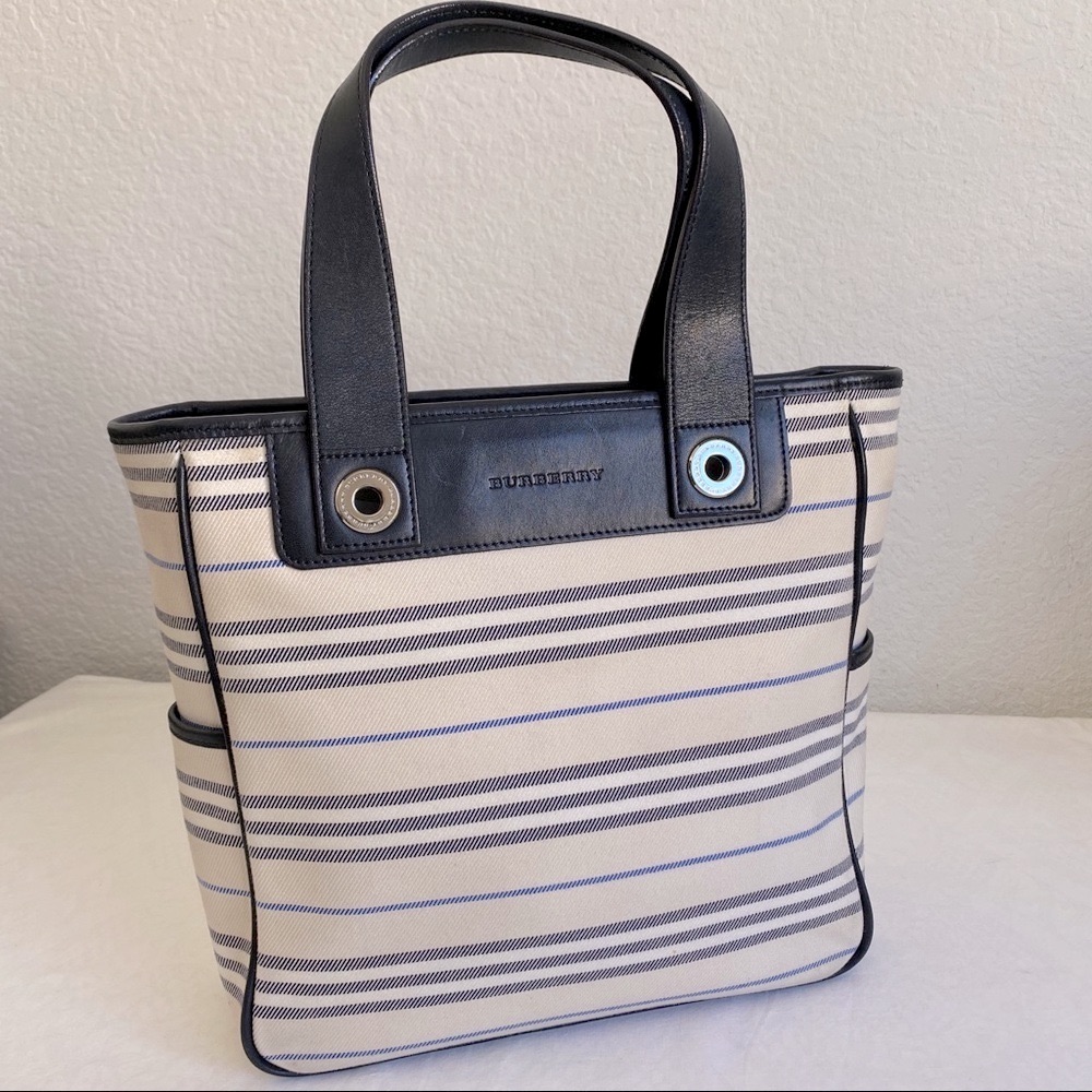 Burberry Navy White Canvas Tote
